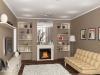 Grau-weißes Schlafzimmer mit farbenfrohem Kaminbereich: Designer Alexander Filippov Kamin im Schlafzimmer